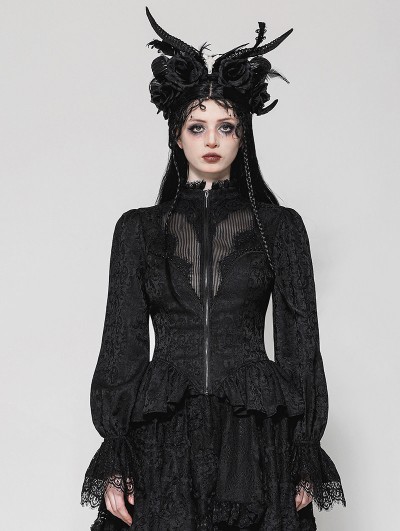 Dark in love Black Vintage Gothic Jacquard Lace Sheer Tailcoat for Women