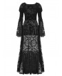 Dark in love Black Vintage Gothic Embossed Velvet Lace Long Outwear for Women