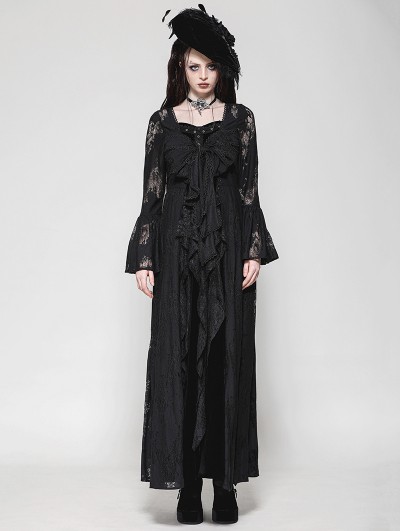 Dark in love Black Gothic Lace Bow Elegant Long Robe for Women