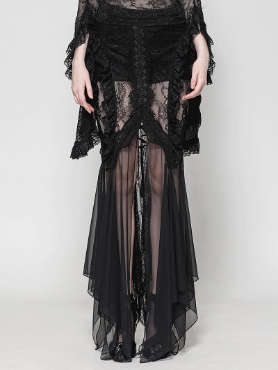 Dark in love Black Gothic Lace Mesh Splicing Irregular Mermaid Skirt