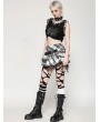 Dark in love Black and White Punk Checkered Asymmetrical Messy Net Mini Skirt