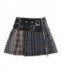 Dark in love Colorful Plaid Patchwork Faux Leather Waist Mini Skirt