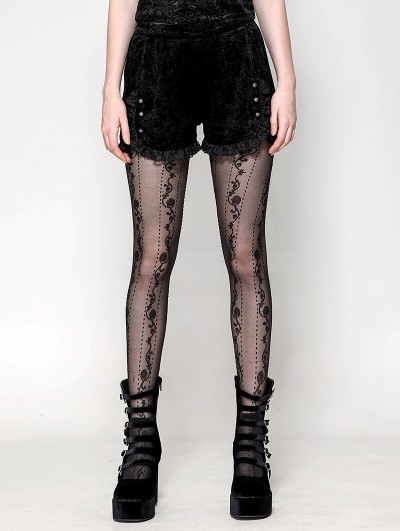 Dark in love Black Gothic Velvet Embossed Base Shorts for Women