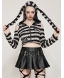 Dark in love Black and White Gothic Bunny Ear Striped Crop Top for Women