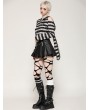 Dark in love Black and White Gothic Bunny Ear Striped Crop Top for Women