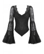 Dark in love Black Gothic Lace Long Bell-Sleeve Shirt for Women