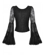 Dark in love Black Gothic Lace Long Bell-Sleeve Shirt for Women