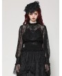 Dark in love Black Gothic Lace Shirred Waist Long Sleeve Shirt for Women