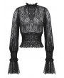 Dark in love Black Gothic Lace Shirred Waist Long Sleeve Shirt for Women