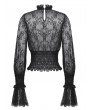 Dark in love Black Gothic Lace Shirred Waist Long Sleeve Shirt for Women