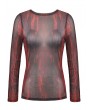 Dark in love Black and Red Tie-Dye Perspective Mesh Top for Women