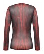 Dark in love Black and Red Tie-Dye Perspective Mesh Top for Women