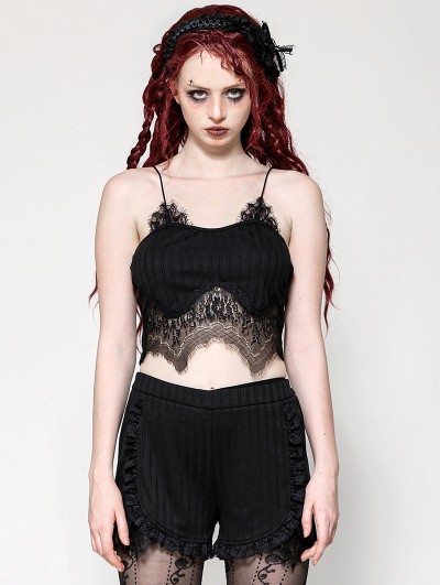 Dark in love Black Gothic Sexy Lace Camisole Top for Women