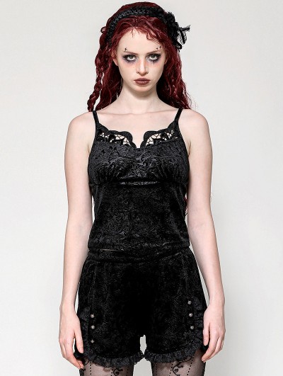 Dark in love Black Gothic Dark Embossed Velvet Camisole Top for Women