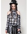 Dark in love Gray Punk Eccentric Patterned Mesh Halter Top for Women