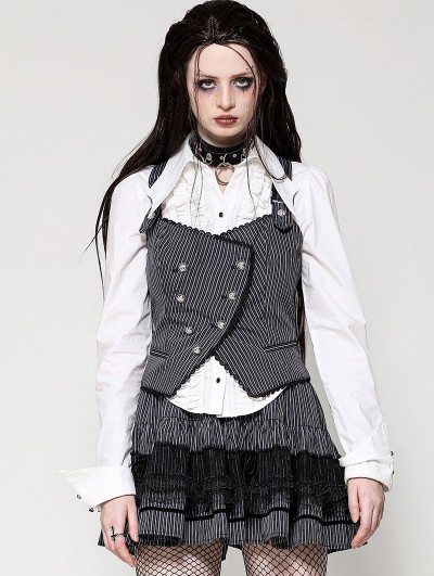 Dark in love Dark Gray Gothic Striped Academic Halter Asymmetrical Vest for Women