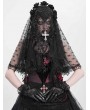 Eva Lady Black Gothic Elegant Lace Flowers Cross Mantilla Wedding Veil