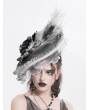 Eva Lady White and Gray Vintage Gothic Feather Rose Beaded Party Hat