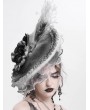 Eva Lady White and Gray Vintage Gothic Feather Rose Beaded Party Hat