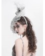 Eva Lady White and Gray Vintage Gothic Feather Rose Beaded Party Hat