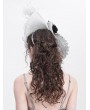 Eva Lady White and Gray Vintage Gothic Feather Rose Beaded Party Hat