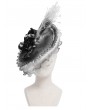 Eva Lady White and Gray Vintage Gothic Feather Rose Beaded Party Hat