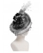 Eva Lady White and Gray Vintage Gothic Feather Rose Beaded Party Hat