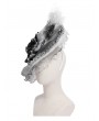 Eva Lady White and Gray Vintage Gothic Feather Rose Beaded Party Hat