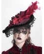 Eva Lady Black and Red Vintage Gothic Feather Rose Beaded Party Hat