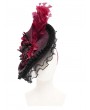 Eva Lady Black and Red Vintage Gothic Feather Rose Beaded Party Hat