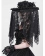 Eva Lady Black Gothic Skull Flower Beading Veil Hat for Women