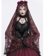 Eva Lady Red and Black Gothic Retro Beaded Floral Bat Lace Veil