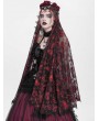 Eva Lady Red and Black Gothic Retro Beaded Floral Bat Lace Veil