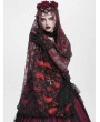 Eva Lady Red and Black Gothic Retro Beaded Floral Bat Lace Veil