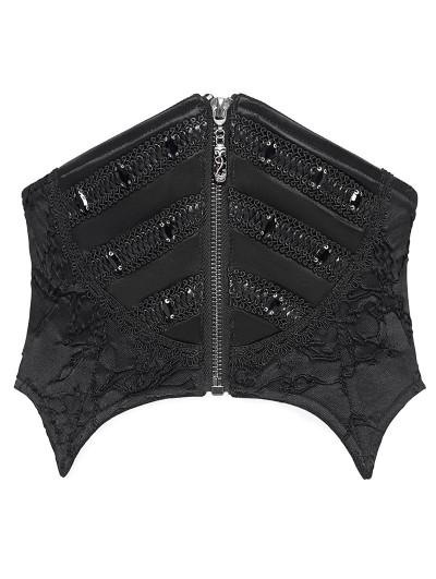 Eva Lady Black Gothic Retro Front Zip Lace-Up Underbust Waistband