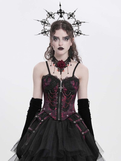 Eva Lady Red Gothic Sexy Lace Chain Overbust Corset Top for Women