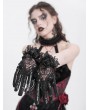 Eva Lady Black Gothic Retro Ruffled Lace Faux Leather Gloves for Women