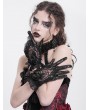 Eva Lady Black Gothic Retro Ruffled Lace Faux Leather Gloves for Women