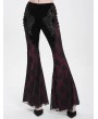 Eva Lady Black and Red Gothic Lace Applique Velvet Long Flared Pants for Women