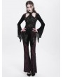 Eva Lady Black and Red Gothic Lace Applique Velvet Long Flared Pants for Women