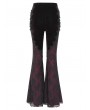 Eva Lady Black and Red Gothic Lace Applique Velvet Long Flared Pants for Women