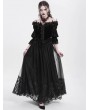 Eva Lady Black Gothic Elegant Lace Applique Mesh Maxi Skirt