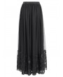 Eva Lady Black Gothic Elegant Lace Applique Mesh Maxi Skirt