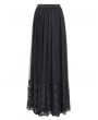 Eva Lady Black Gothic Elegant Lace Applique Mesh Maxi Skirt