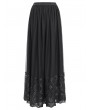 Eva Lady Black Gothic Elegant Lace Applique Mesh Maxi Skirt