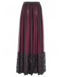 Eva Lady Red Gothic Elegant Lace Applique Mesh Maxi Skirt