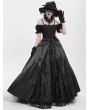 Eva Lady Black Gothic Off-the-Shoulder Beaded Lace Applique Long Party Ball Gown