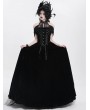 Eva Lady Black Gothic Vintage Lace Spliced Velvet Halter Long Party Dress