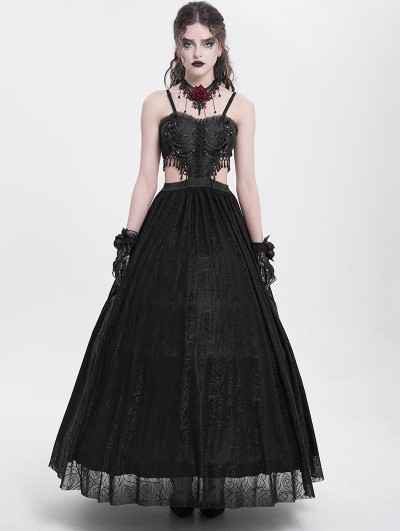 Eva Lady Black Gothic Sexy Hollow Out Beaded Tassel Maxi Party Dress