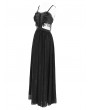 Eva Lady Black Gothic Sexy Hollow Out Beaded Tassel Maxi Party Dress